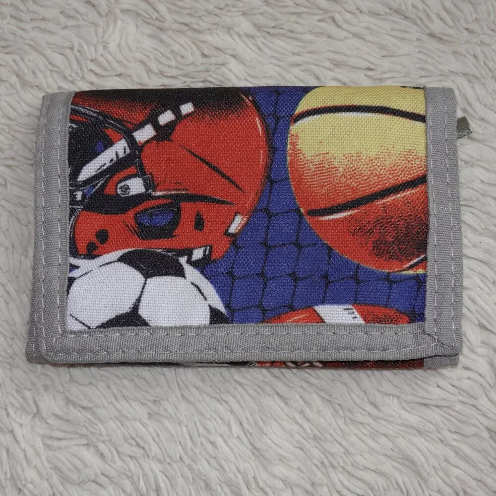 Boys Youth Sports Wallet Trifold, Basketball, Soccer, Football, Like New